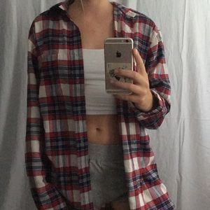 Soft red white and navy flannel